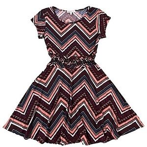 Love, Fire size small short sleeve maroon blue white thin chevron mini dress EUC